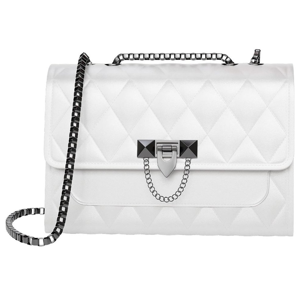 Quilted Shoulder Bags Faux Leather Crossbody Bags for Women White-large
